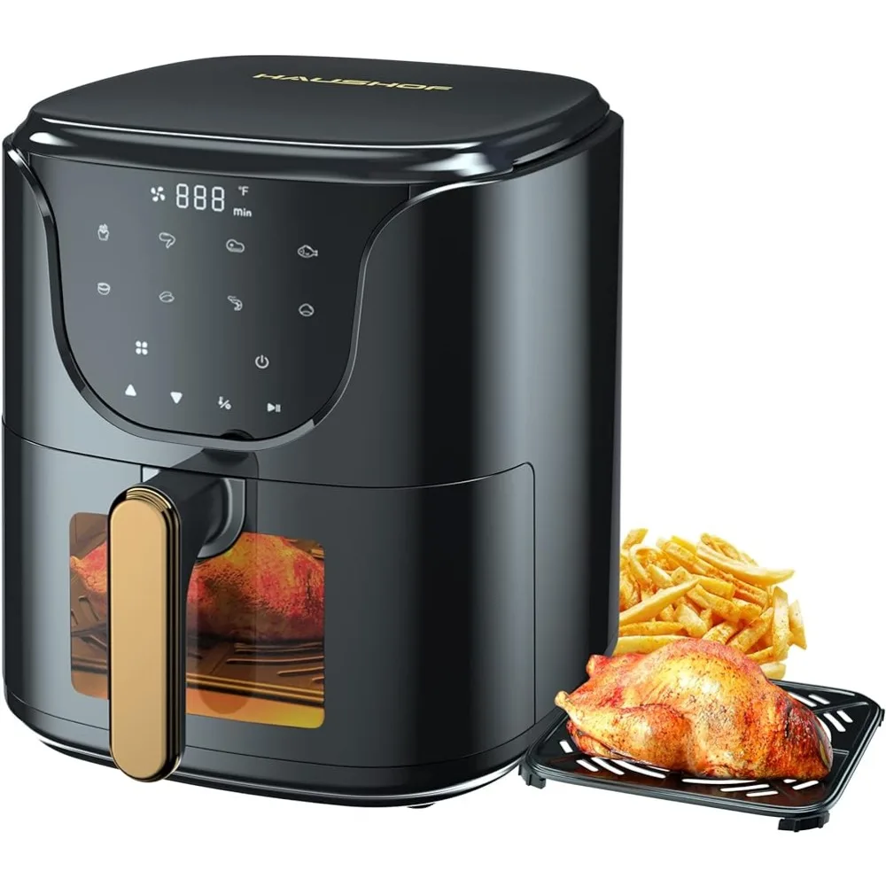 

2023 HAUSHOF 5.8QT Air Fryer Small Oven, Digital Oil-Less Cooker 1450W Airfryer, 8 Presets Cooking Functions, with Nonstick Tray