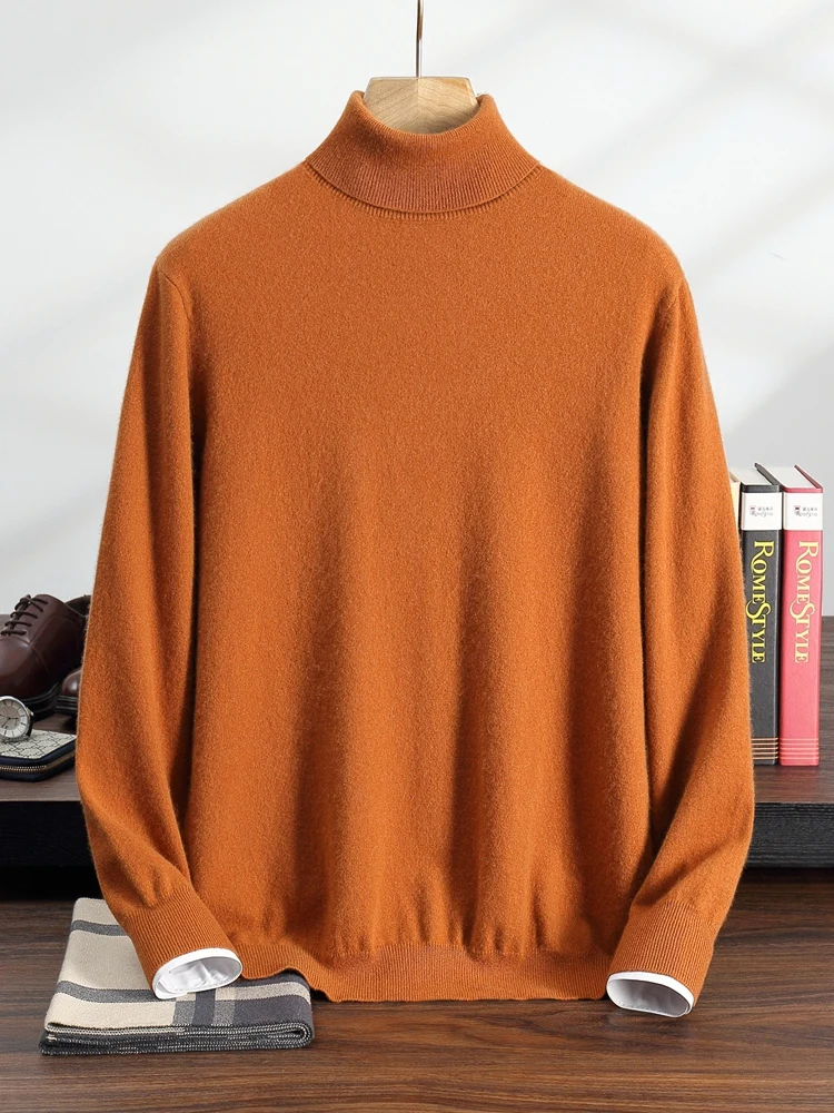 2025 Men's 100% Pure Cashmere Sweater High Lapels Pullovers Knitted Fall Winter New Turtleneck Tops Long Sleeve High-End Jumpers
