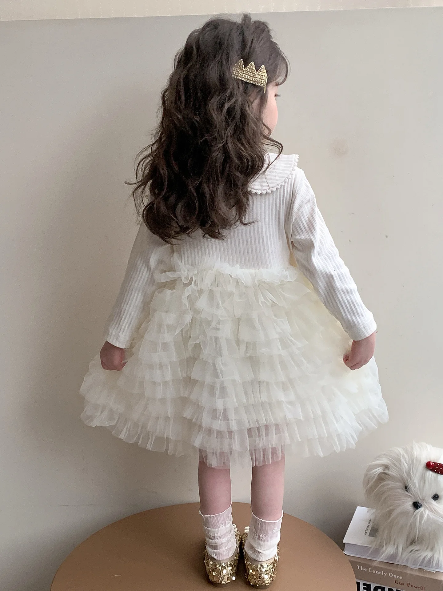 New Baby Girls Long Sleeve  Mesh  Cake Dress, Princess Kids Sweet Cute Dress 2-7 T