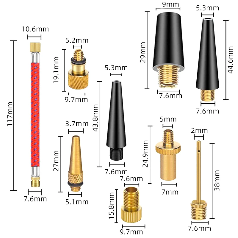 구리 자전거 밸브 어댑터 세트, 자전거 타이어 펌프 어댑터 키트, 팽창기 펌프 액세서리, 밸브 어댑터, SV AV DV, 신제품 1 세트