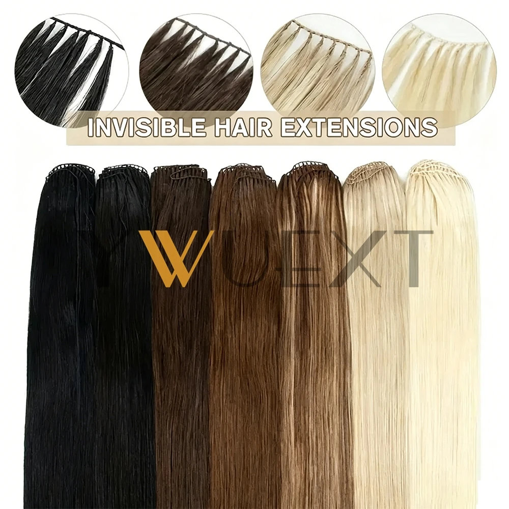 Feather Hair Bundles Extensions 40-70g Natural Straight Fish Line Human Hair Invisible Micro rings Hair Extension Weft 7 Colors - view 2