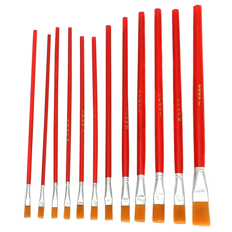 12PCS Nylon Hair Red Rod pennello per olio pennello per pittura a guazzo ad acquerello pennello per penna industriale