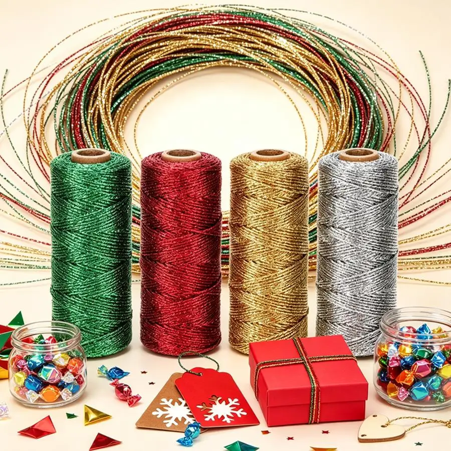 1/4pcs Shiny Decorative Twine, Twisted Binding Cord for Gift Box Wrapping, Candy Bag, Cookie Packaging, Gift Label Hanging, XJM