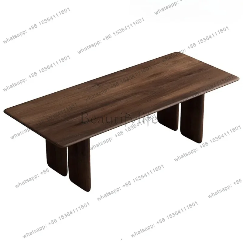 zj.Nordic wabi wind log dining table simple home solid wood office tea table rectangular worktable negotiation table