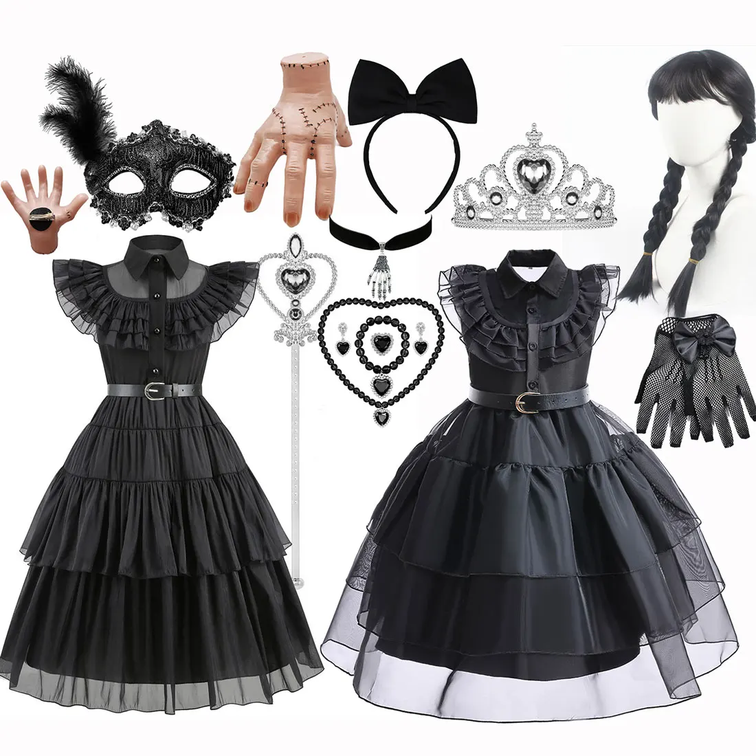 

Girls Wednesday Dress for Girl Addams Halloween Black Clothes Cosplay Costume Carnival Easter Party Costumes for 3-10 Years Hot