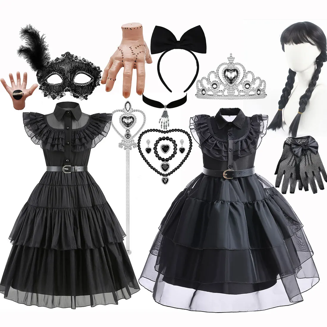 

Girls Wendsday Dress for Girl Halloween Black Clothes Cosplay Costume Carnival Easter Party Costumes for 3-10 Years Hot