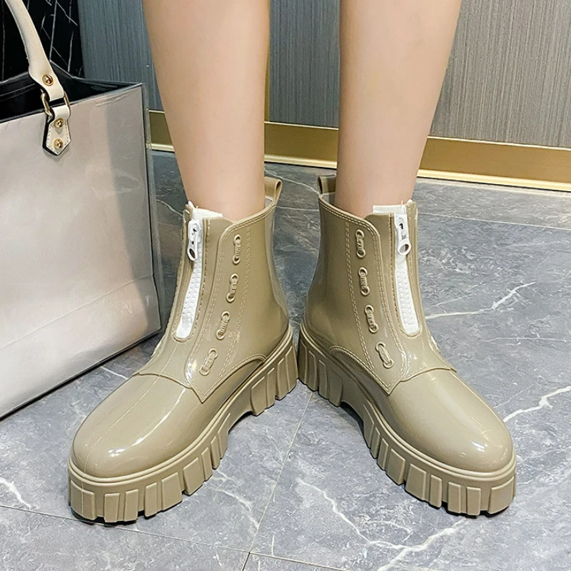 Rain Boots Women Garden Galoshes Comfort Platform Ankle Rubber Boots Female Waterproof Rain Shoes PVC Botas De Lluvia Mujer