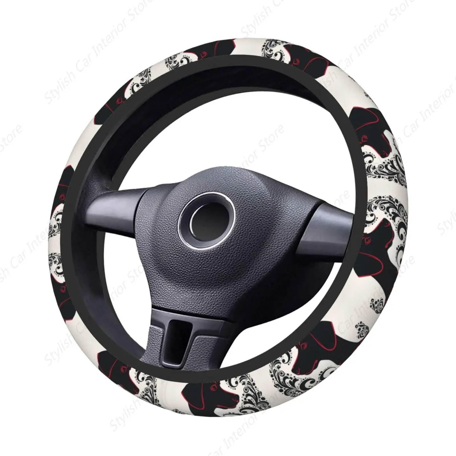 Black Heart Steering Wheel Cover Neoprene Antiskid Wear-Resistant Universal Car Accessories Protector Elastic Dog Steering Wheel