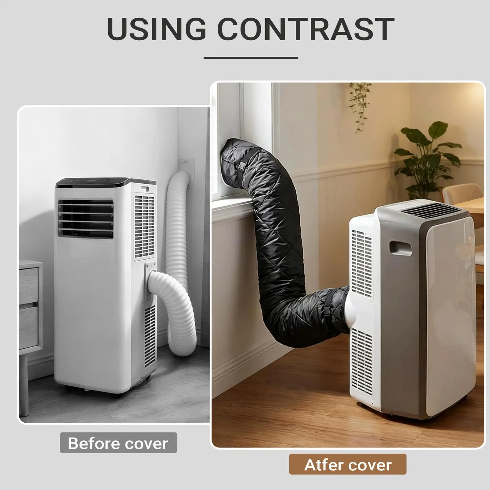 Portable Ac Hose Cover Easy Install Waterproof with Straps Ac Exhaust Hose Insulation Cover for Living Room Bedroom Home Hotel
