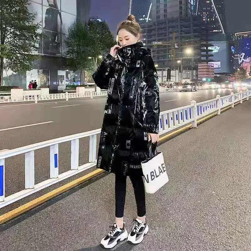 2023 New Women Down Cotton Coat Winter Jacket Female Mid Length Version Parkas Loose Thick Outwear Printing Hooded Overcoat