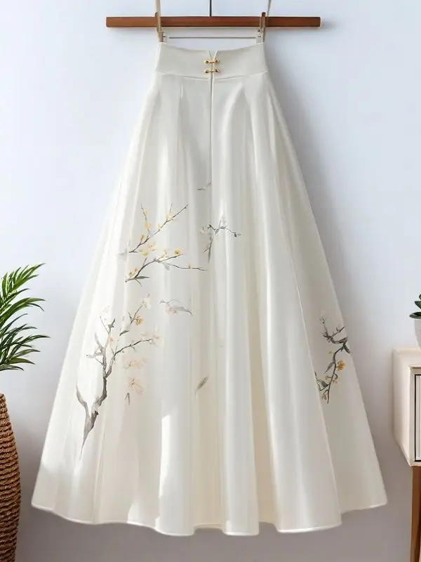 気質シフォンホワイトミディスカートファルダスムヘール春夏Aラインユブキジュペ韓国ファッションロパムヘール