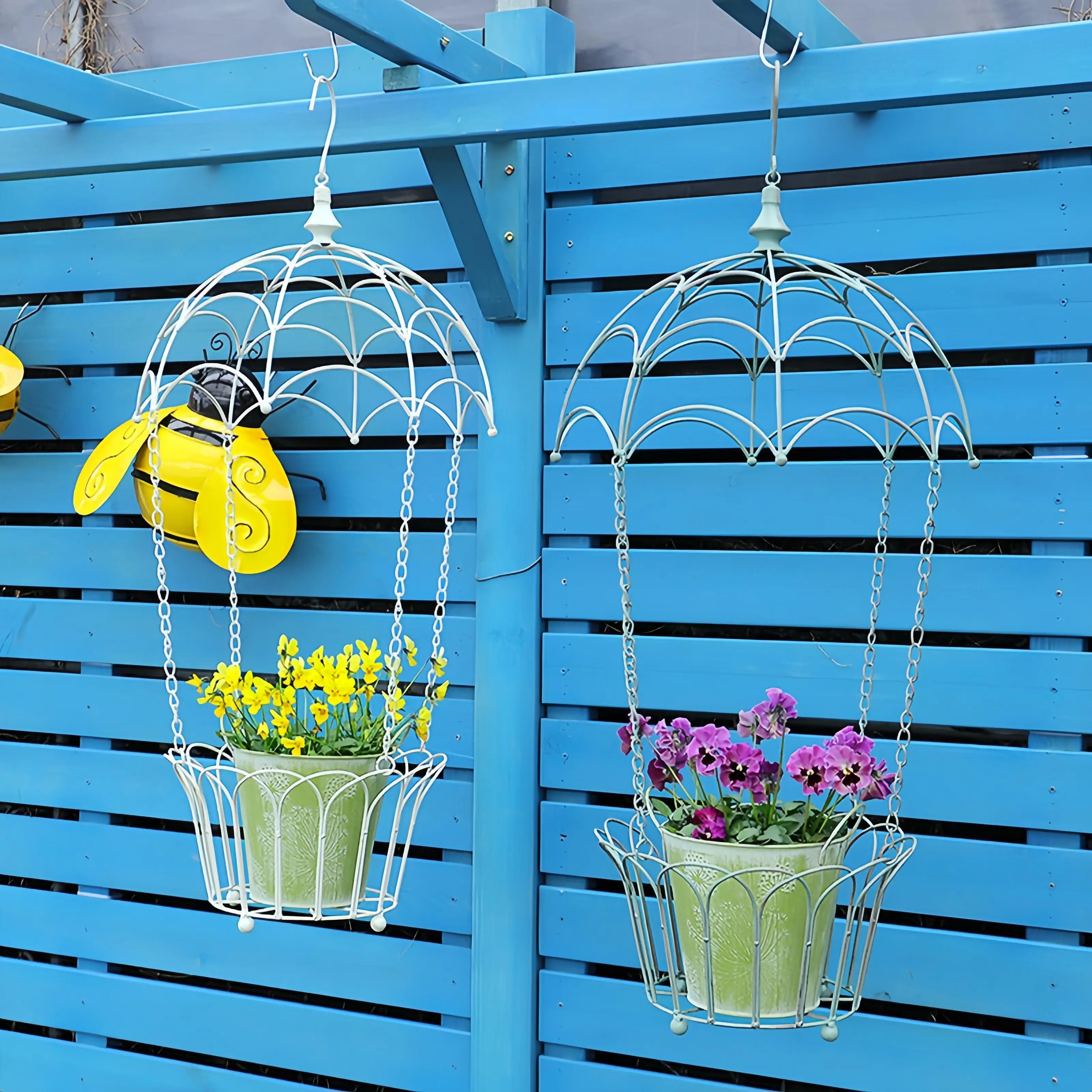 

Iron Hanging Basket Flower Stand Balcony Outdoor Green Plant Hanging Bracket Birdcage Wall-Mounted Green Plant Hanging Pot Hanging Basket