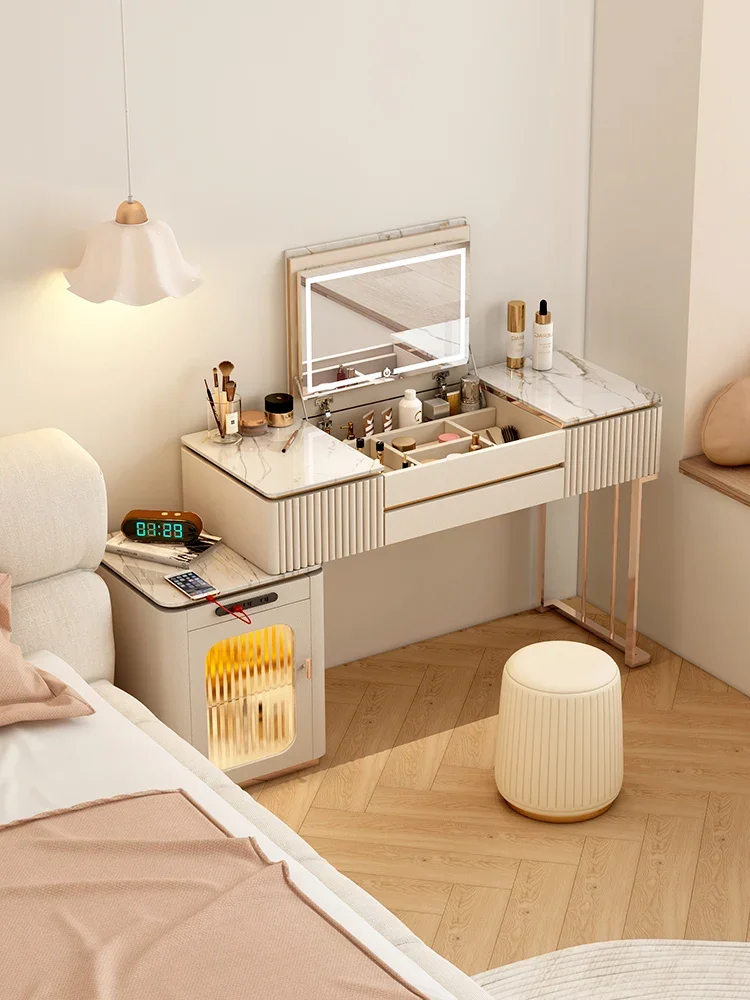 Light Luxury Stone Plate Flip Cover with Light Advanced Bedroom Makeup Table Desk Integrated