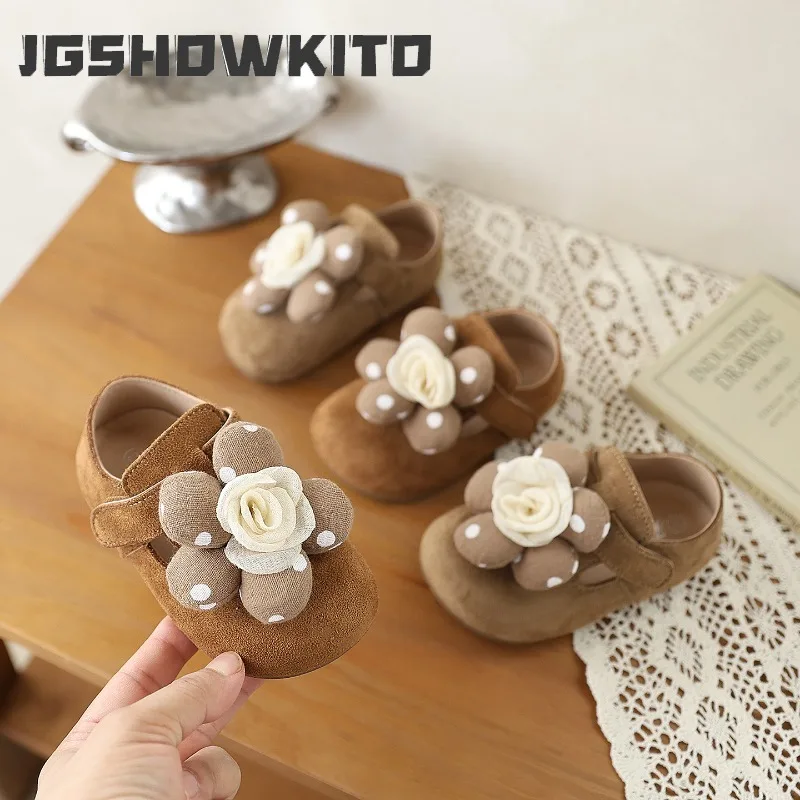 JGSHOWKITO Kids Floral Leather Shoes Sweet Princess Girls Dress Mary Jane Shoes Soft Non Slip Children Daily Walking Flat Shoes