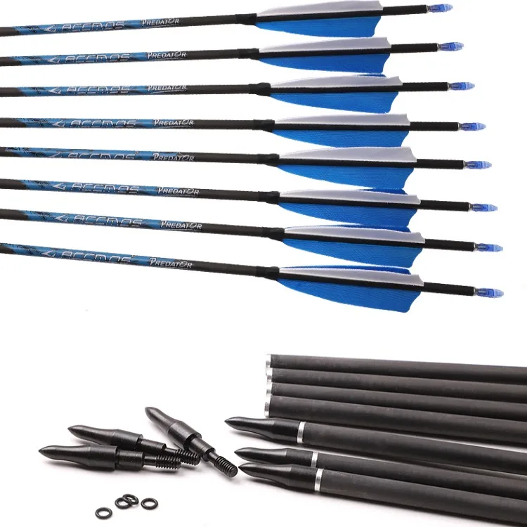6/12PCS ID4.2mm ID6.2mm Pure Carbon Fiber Arrows Spine 300 350 400 500 600 700 800 900 1000 Complete for Target Archery Shooting