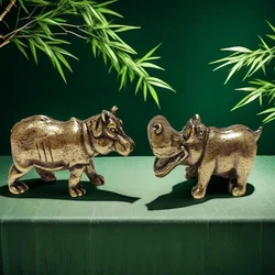 Copper Animal Ornaments Tea Pet Hippo Small Copper Animal Figurine Collectible Miniatures Animal Ornament Table Decoration
