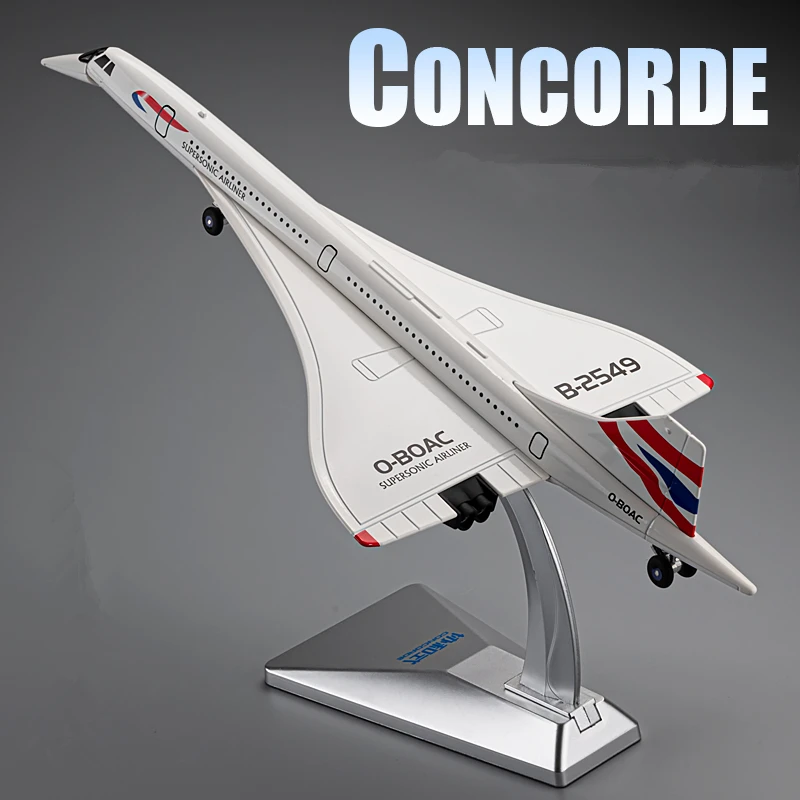 1:168 Alloy Concorde Supersonic Medium Range Transport Airplane Model Metal Passenger Civil Aircraft Model Sound Light Kids Gift