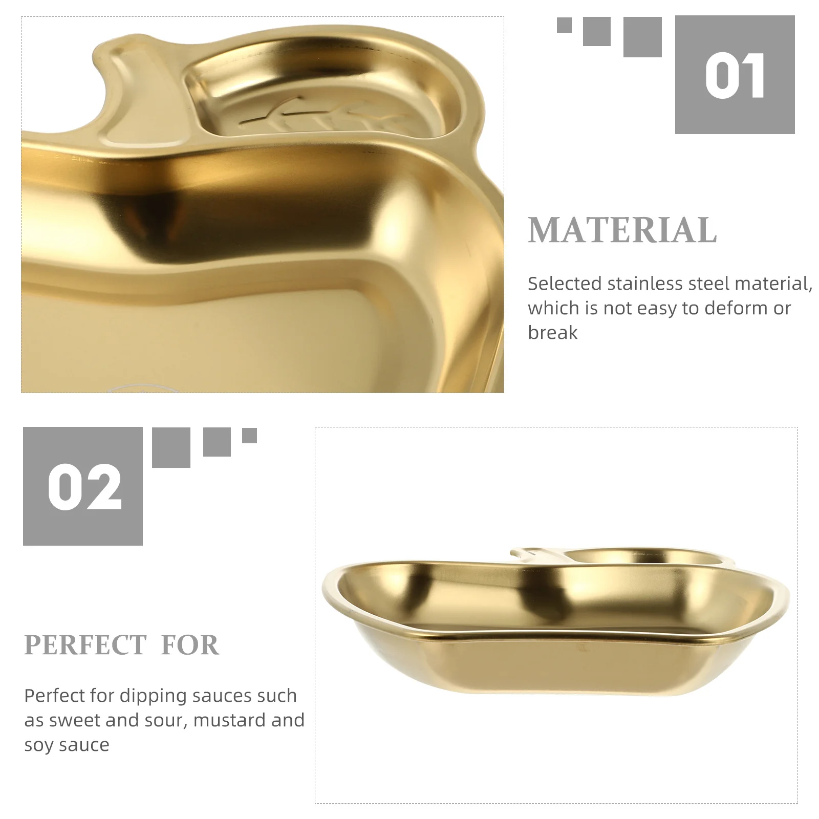 

Double Compartment Apple-Shaped Stainless Steel Plate Snack Appetizer Dessert Dish Suitable for Kitchen Restaurant Outdoor