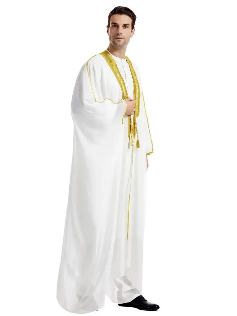 Arabic Costumes Islamic Clothing Men Robe Kaftan Muslim Man Moroccan Casual Long Dress Striped Robe Middle East National Costume