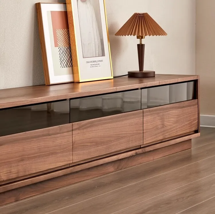 Black walnut floor-standing film cabinet, cherry wood storage cabinet, living room solid wood TV cabinet