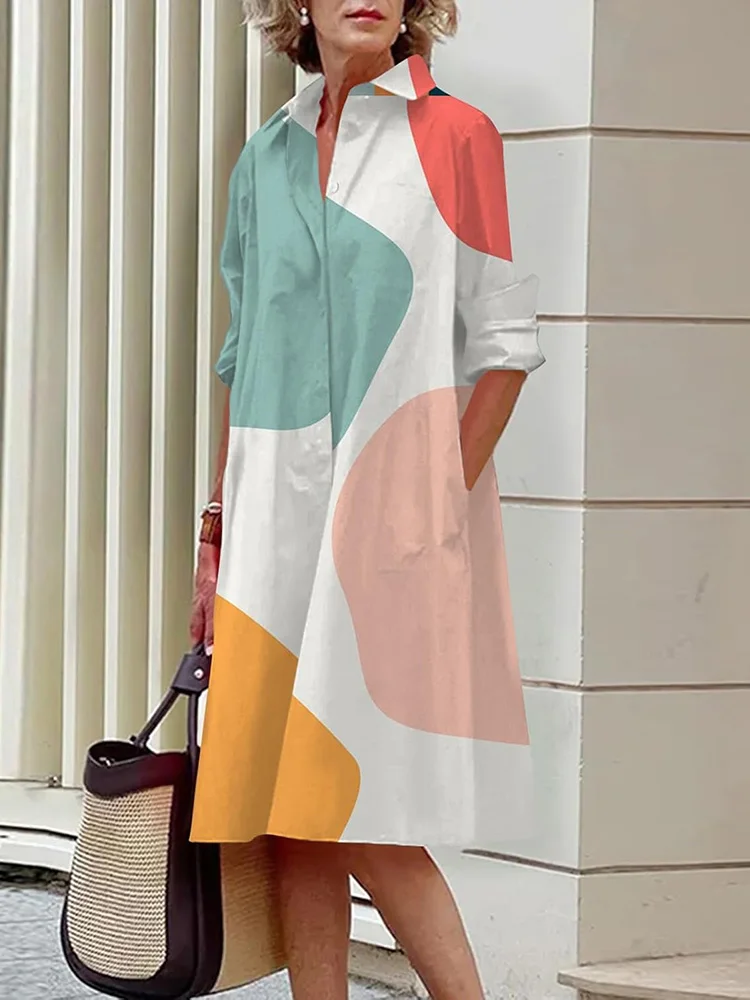 

2025 Summer New Fashion Women's Shirt Dress Daily Casual Women's Lapel Dress Outdoor Party Loose Comfortable Front Button Dress