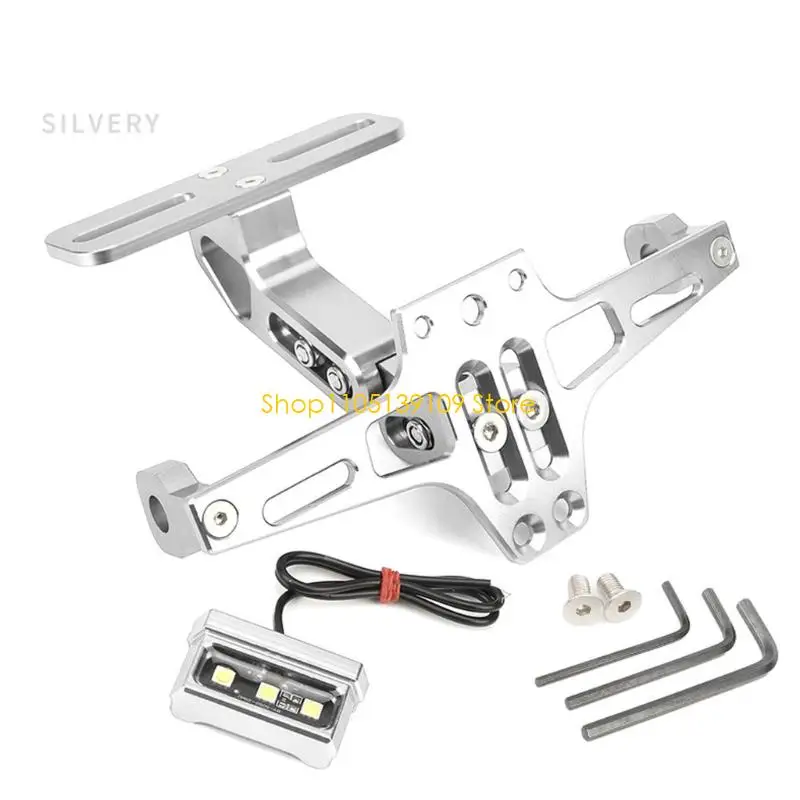 Motorcycle License Plate Mounting Bracket Sliding Adjustment High Intensity LED Lighting Reinforced Aluminum Structure