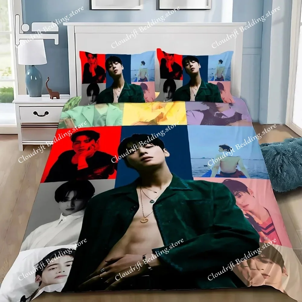 Exquisite 3D ASTRO EunWoo Wallpaper Korean Band Group Digital Printing Bedding Set Duvet Cover Comforter Bed Adult Girls Gift