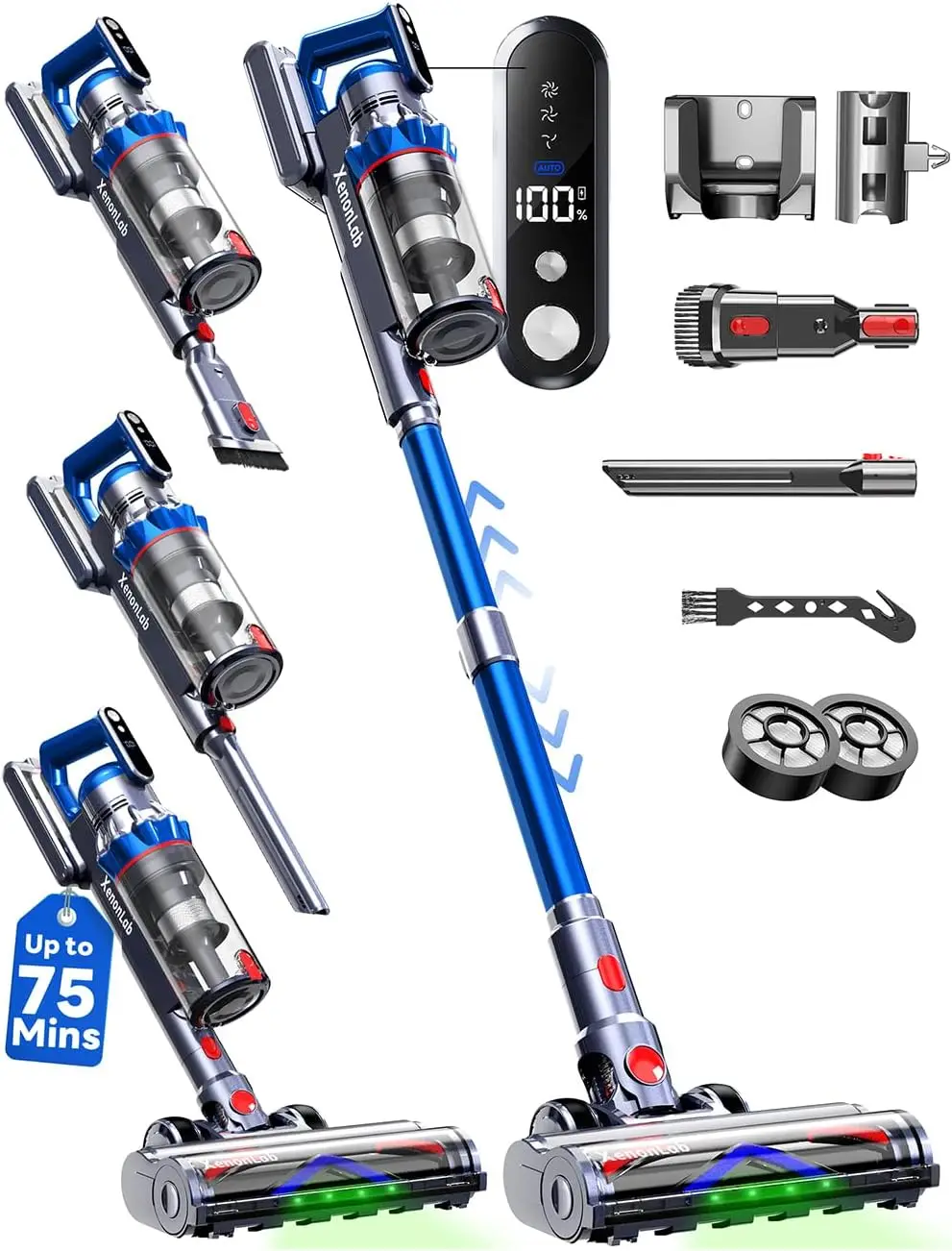 

Беспроводной пылесос с временем работы 75 минут, мощность всасывания 55 кПа, легкий, для уборки полов дома и шерсти домашних животных