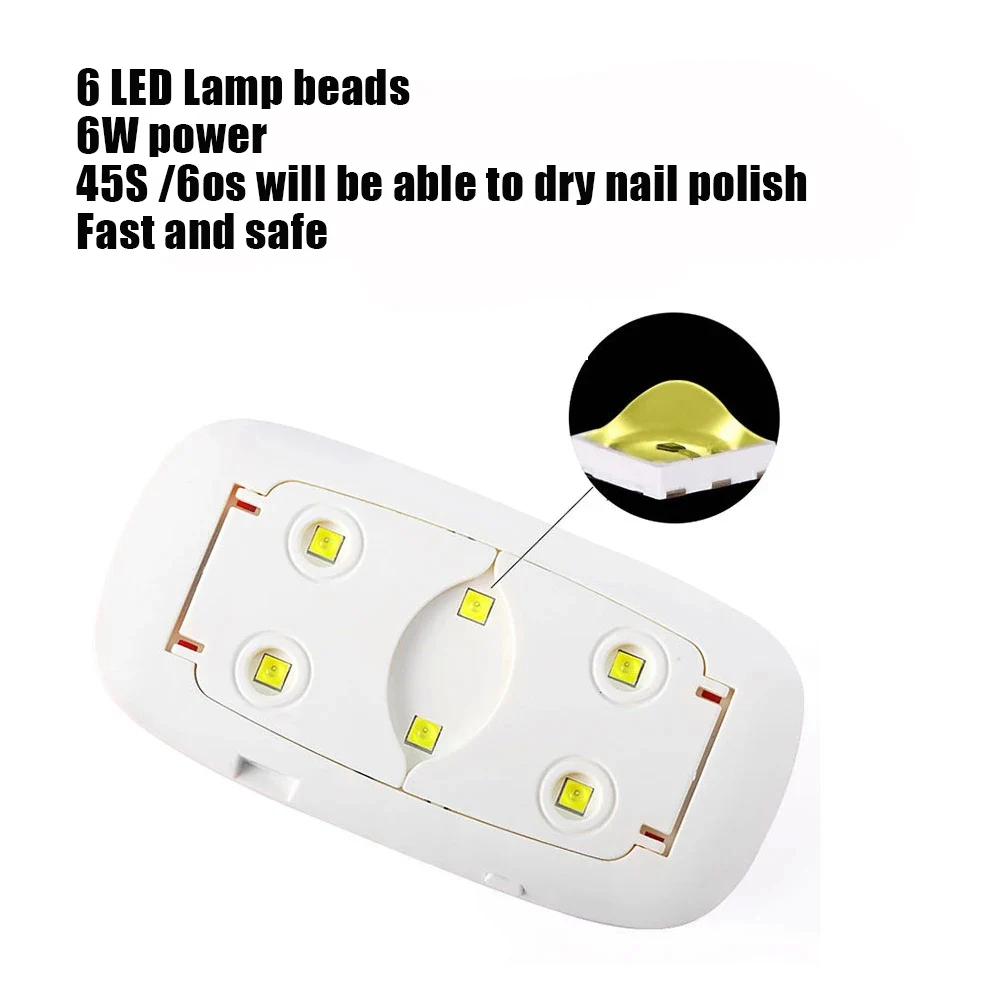 6W Mini Nail Dryer Machine Portable 6 LED UV Manicure Lamp Home Use Nail Lamp For Drying Nails Polish Varnish With USB Cable