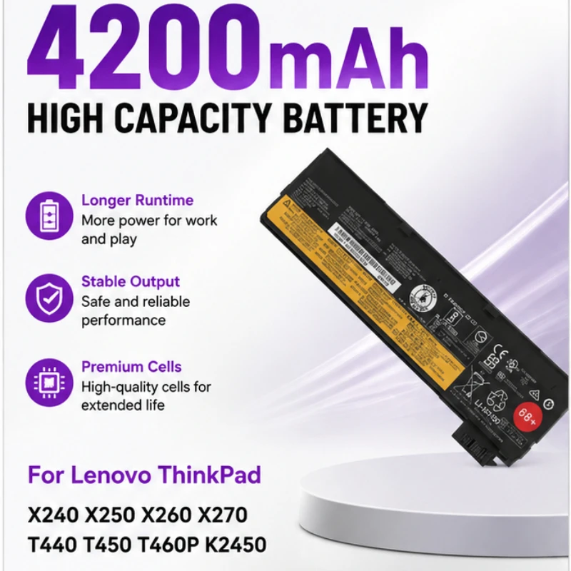 4200mah Replacement Laptop Battery for Lenovo ThinkPad X240 X250 X260 X270 T440 T450 T460P K2450 6-cell 11.1V/10.8V Li-ion