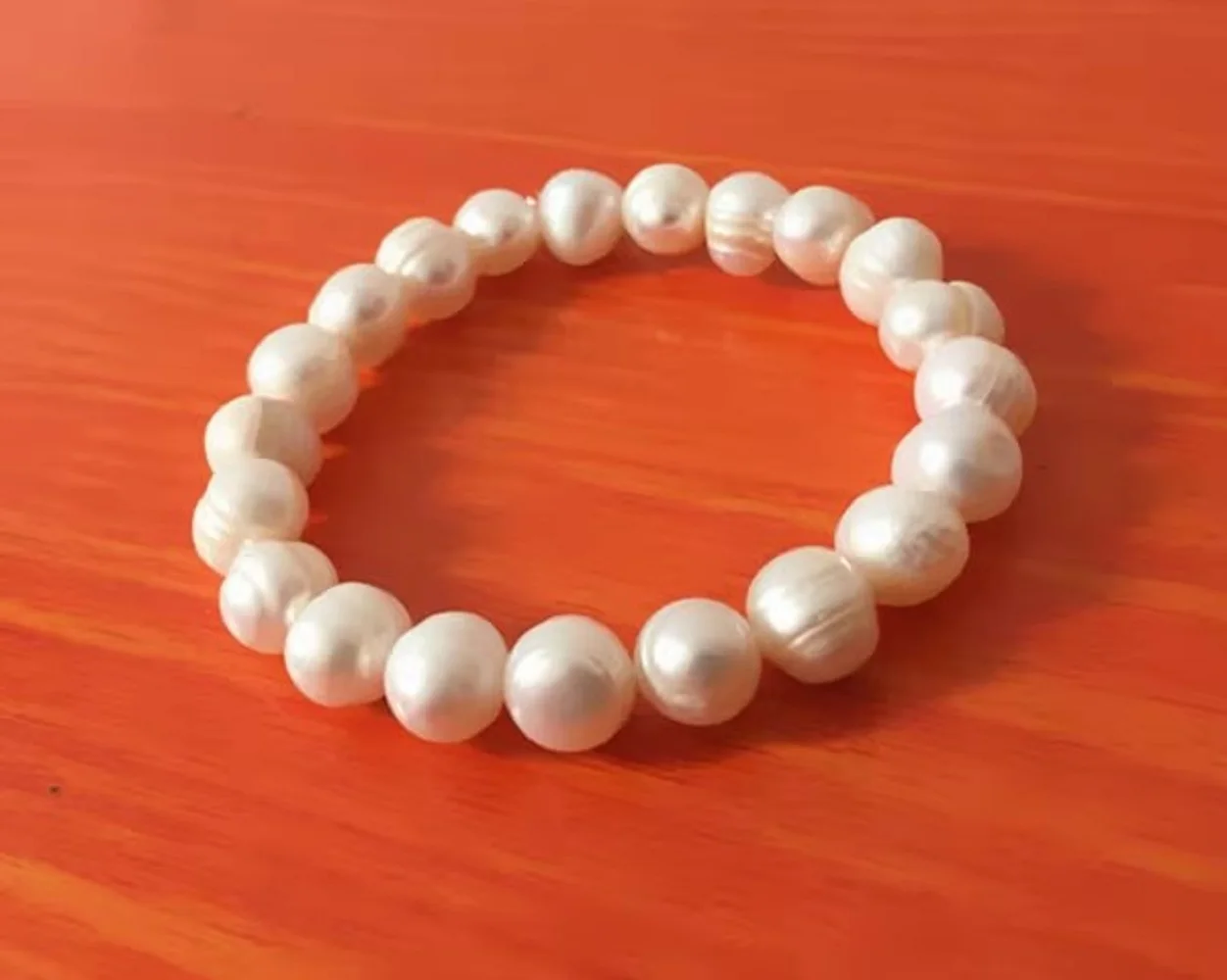 Beautiful AAA 11-12mm Natural Baroque South Sea White Pearl Elastic Closed Bracelet 7.5-8inch