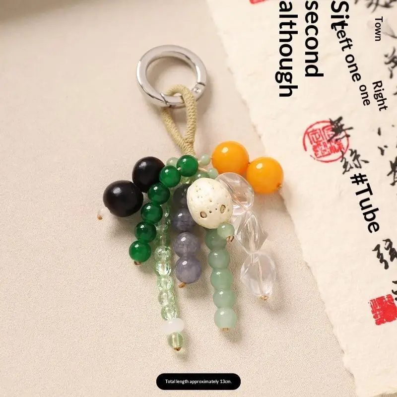 Handgewebter Bodhi-Perlen-Schlüsselanhänger im chinesischen Stil, Kristall-Wunsch-Samen-Taschenanhänger, Deko-Geschenk-Accessoire – Detail 6