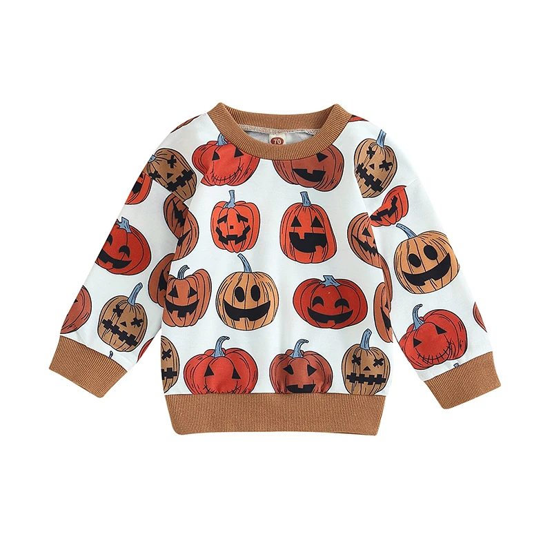 

Halloween Sweatshirts for Girls Toddler Long Sleeve Crewneck Pumpkin Print Pullover Tops