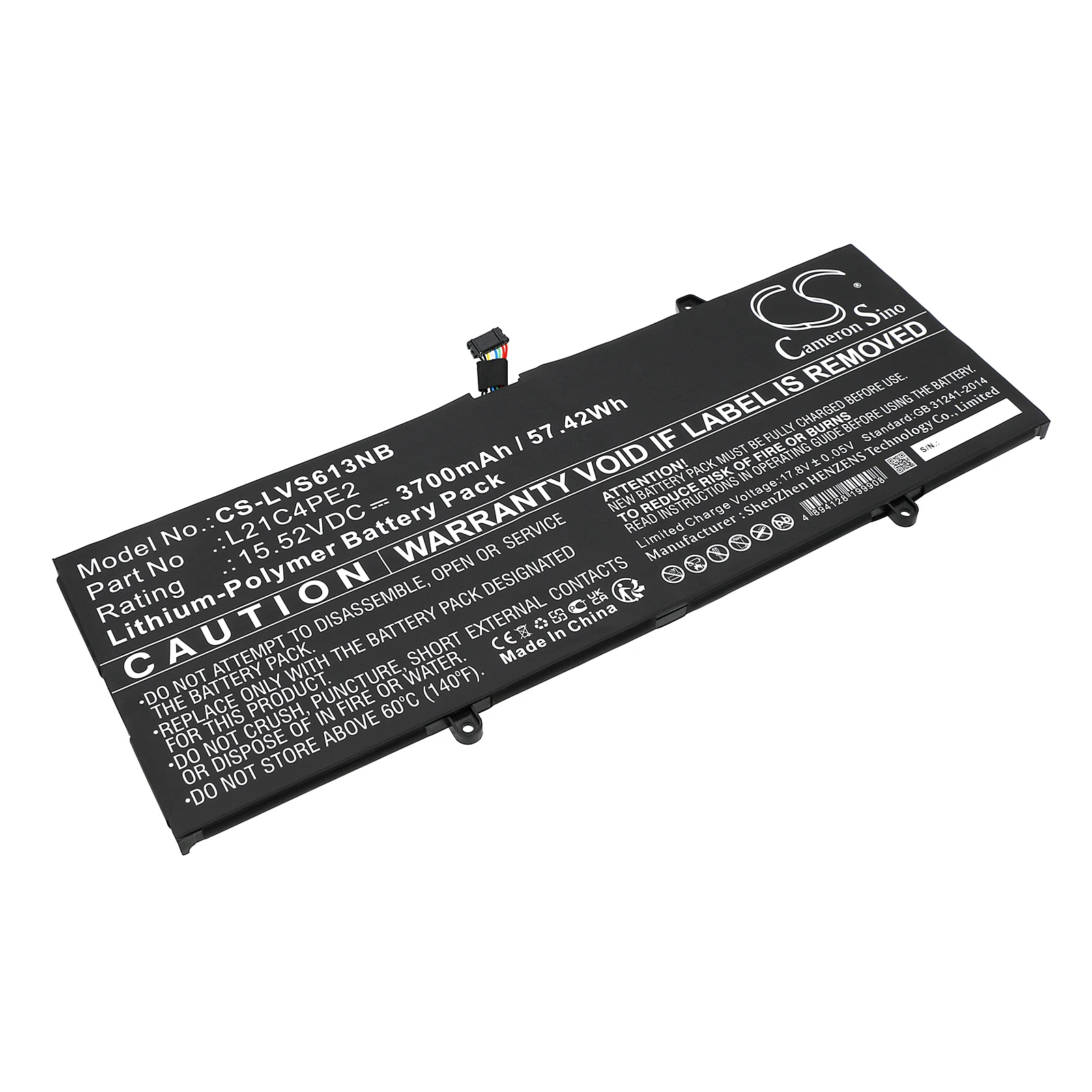 

Li-Polymer Notebook, Laptop Battery for Lenovo, 15.52V, 3700mAh, Compatible Models: Yoga 6 13ABR8 83B20002SB