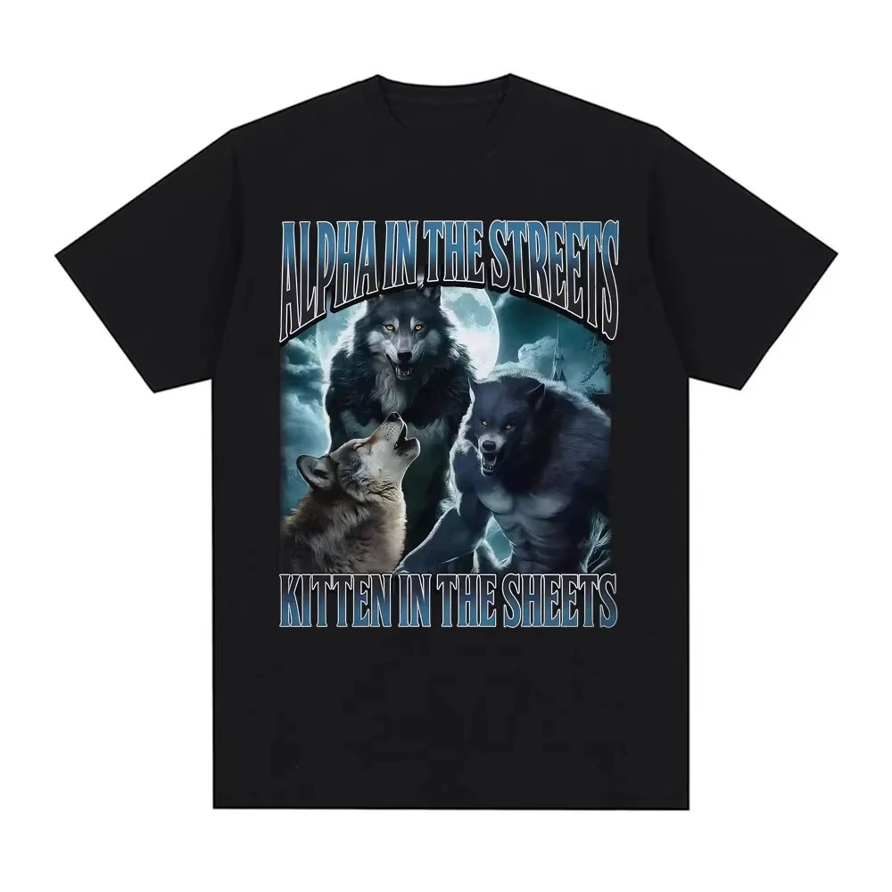 مضحك ألفا في الشوارع هريرة في الأوراق تي شيرت بالذئب ميمي تي شيرت الرجال النساء عادية الراحة تي شيرت #1