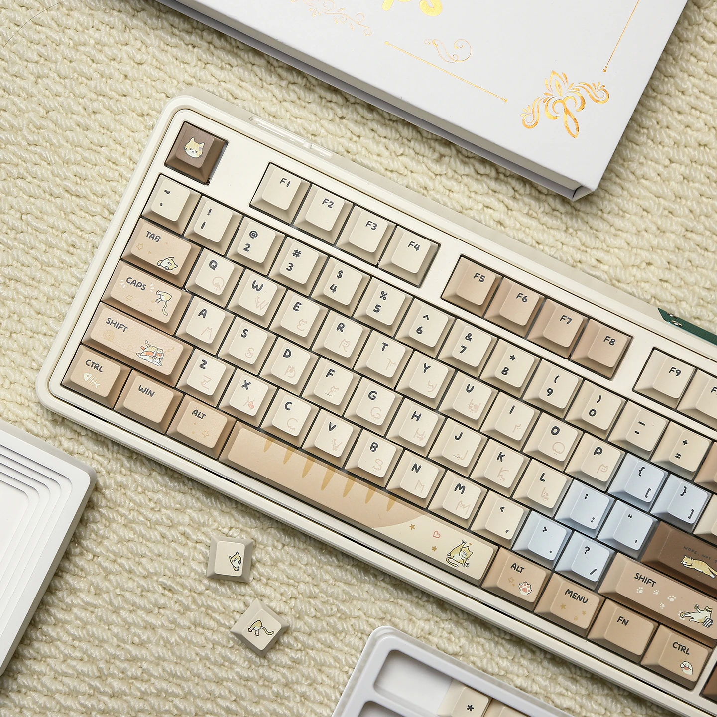 URE Happy Kitten Keycaps Cherry Profile Dye Sub PBT Keycaps Cute Cat Custom For MX 61 64 87 96 104 Mechanical Keyboard