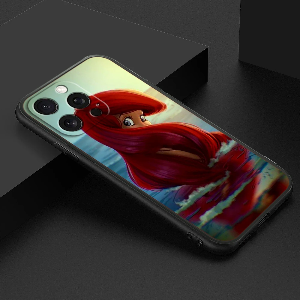 جراب هاتف Disney Ariel حورية البحر الصغيرة ، غطاء أسود لهاتف iPhone 15 و 14 و 13 و 12 و 11 و XS و XR و X و 8 و 7 و SE Pro Max و Plus و Mini #3