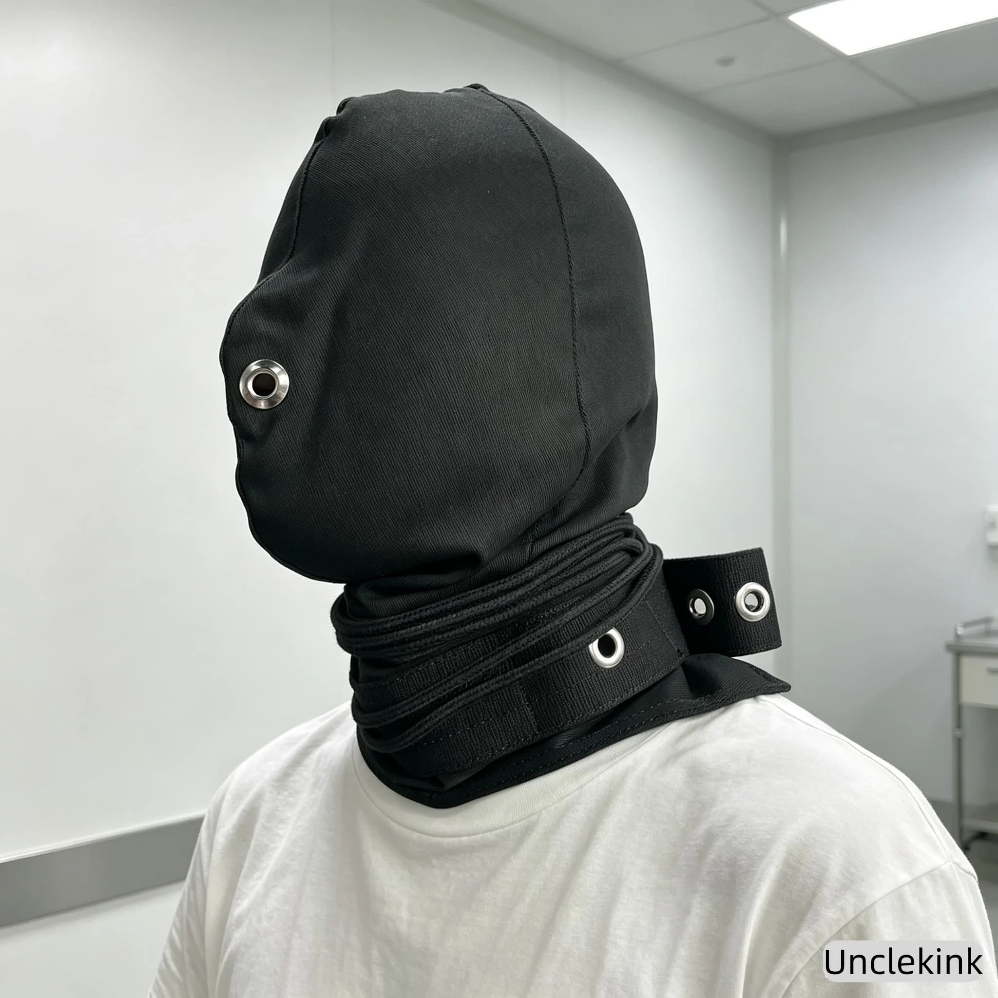 Breathable Full Face Head Cover Adjustable Lace-up Hospital Care Hood with Vent Holes Reusable Nursing Face Cover for Patients