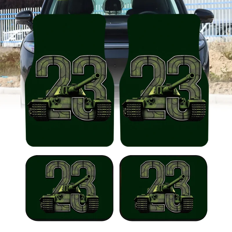 2pcs/4pcs Tank 23 Themed Car Floor Mats, Universal Automotive Interior Mats, Made Of Durable Polyester Fiber, Suitable For Vario