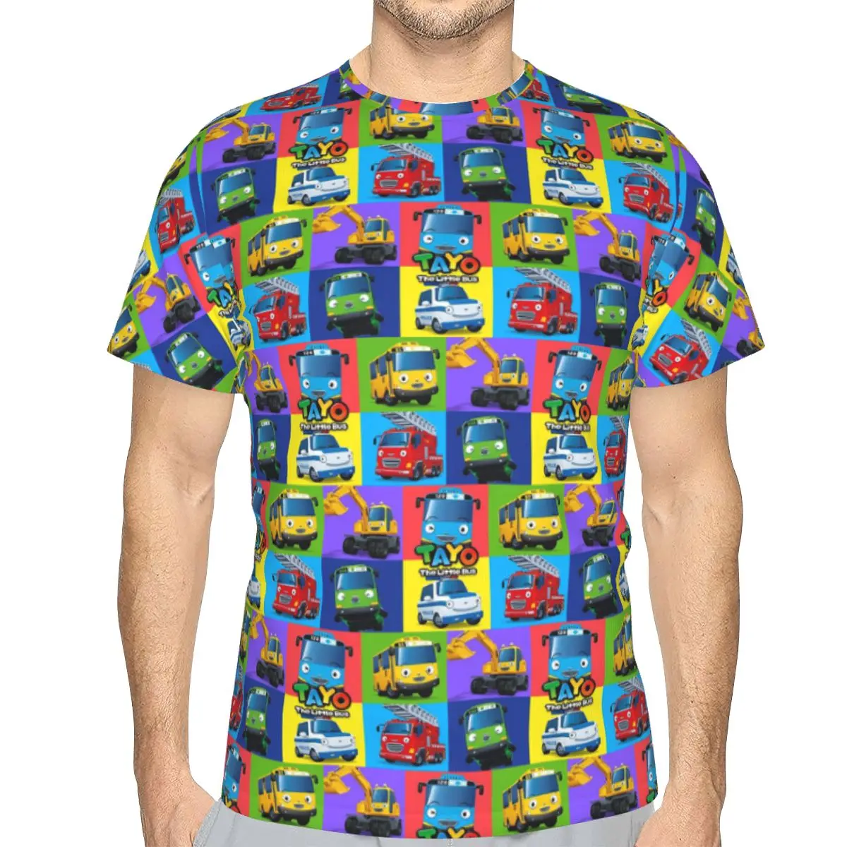 100% Cotton Tayo The Little Bus Cartoon T-Shirt Men's Fashion T Shirt Men Crew Neck Summer Shirts Tops