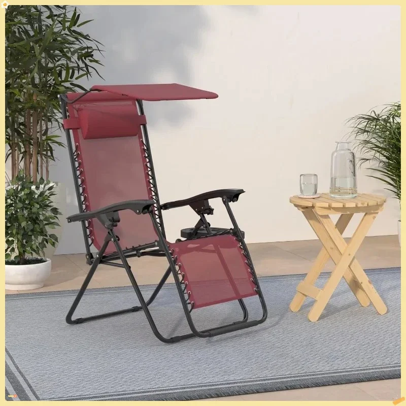 Paquete de 2 sillas Zero Gravity, sillones reclinables para patio con dosel ajustable y portavasos para adultos, salón de jardín de playa