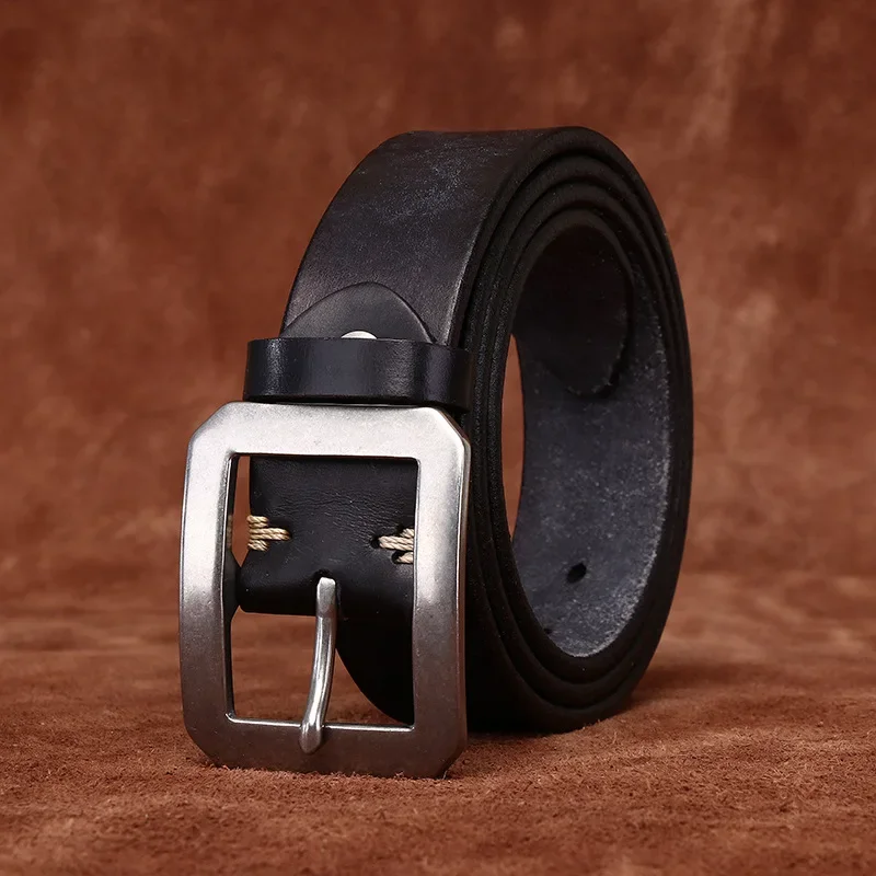 

3.8CM Men Leisure Retro Genuine Leather Belt Luxury Designer 304 Male Stainless Steel Buckle Pure Cowskin Belts Jeans for Man