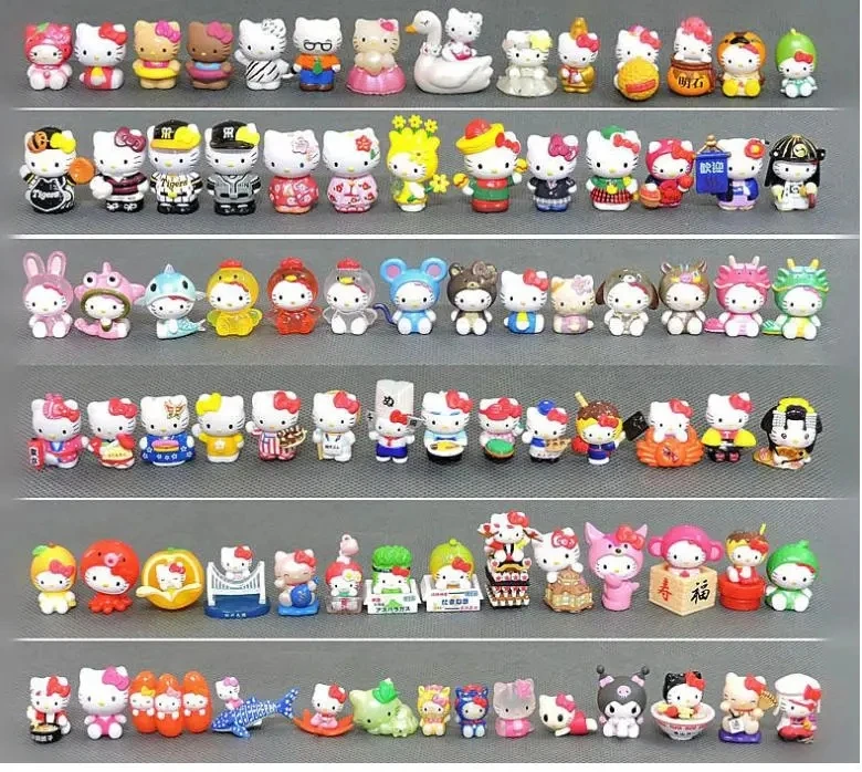 Figuras de Anime Sanrio de 6 piezas para niños, muñecos de Hello Kitty de varios tipos aleatorios, figuras de Hello Kitty, muñecos de dibujos animados Kawaii KT Cat, modelos de juguetes, regalos