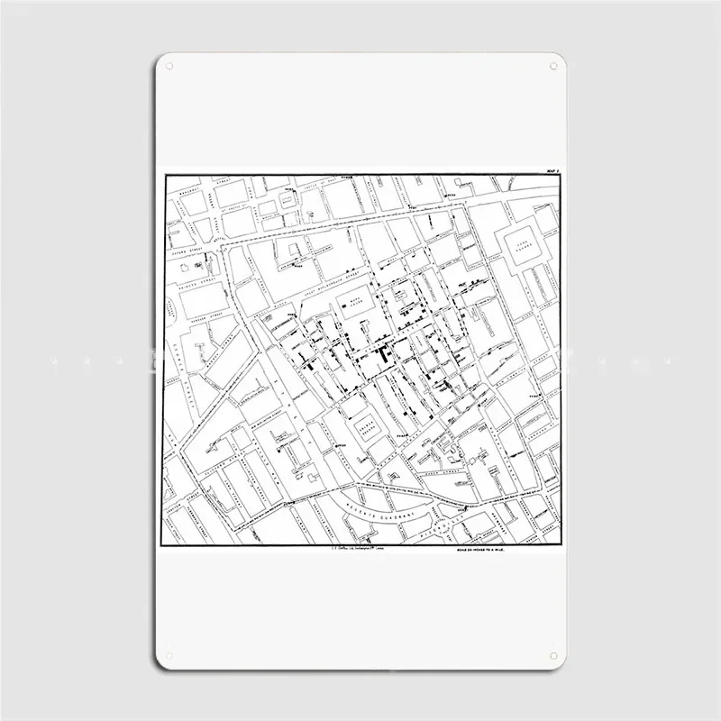 John Snow's Cholera Map Poster Metal Plaque Cinema Kitchen Party Retro Wall Plaque Tin Sign Posters