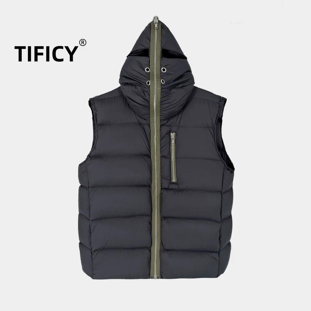 شارع العليا الظلام RO نمط أسفل سترة الرجال القرش تصميم الذرة مثقب سستة أكمام هود الدافئة أوزة أسفل سترات سترة