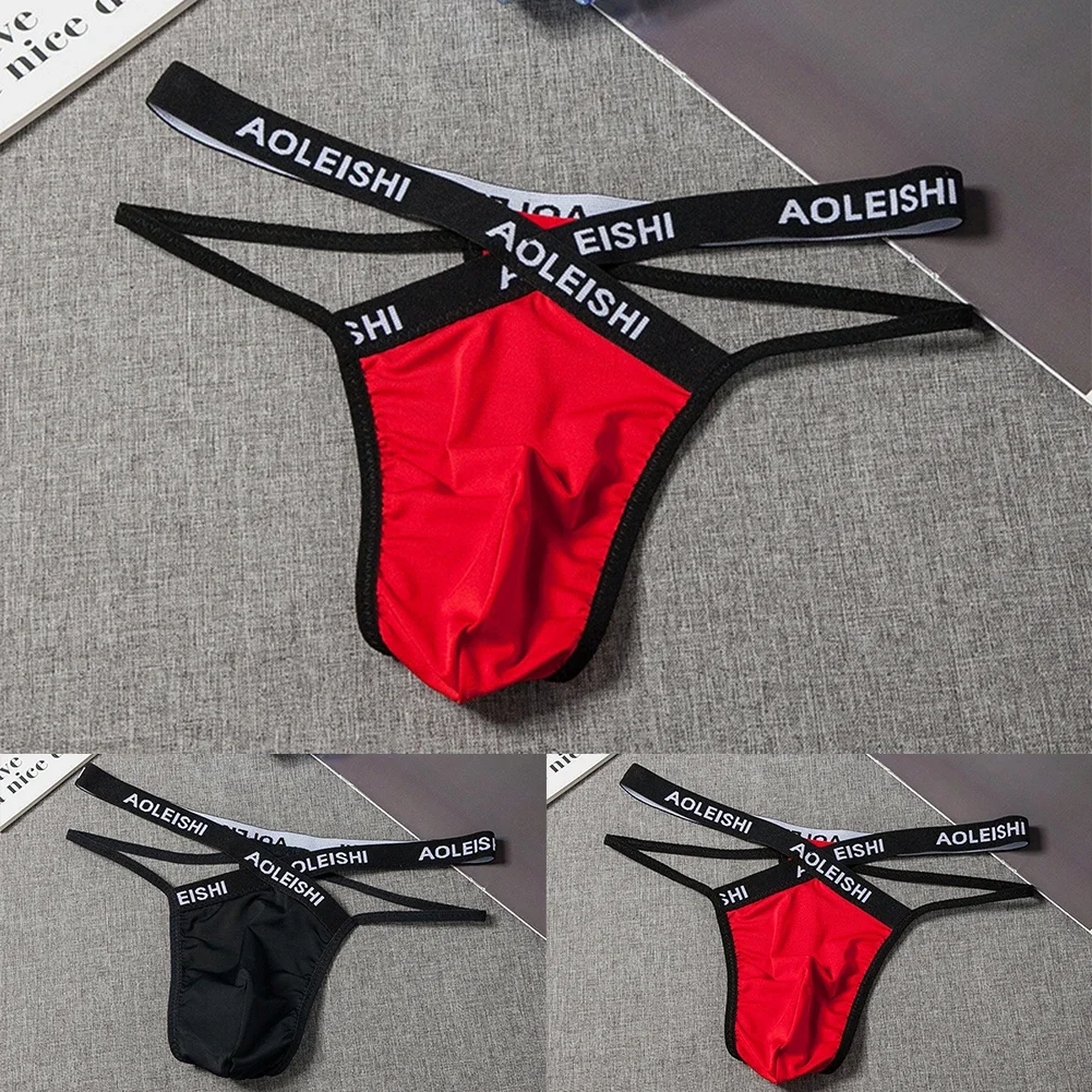 Sexy Men's Jockstrap G-String Thongs Low-Waist Lingerie Elastic Underwear T-Back Pouch Briefs Panties Male Breathable Underpants