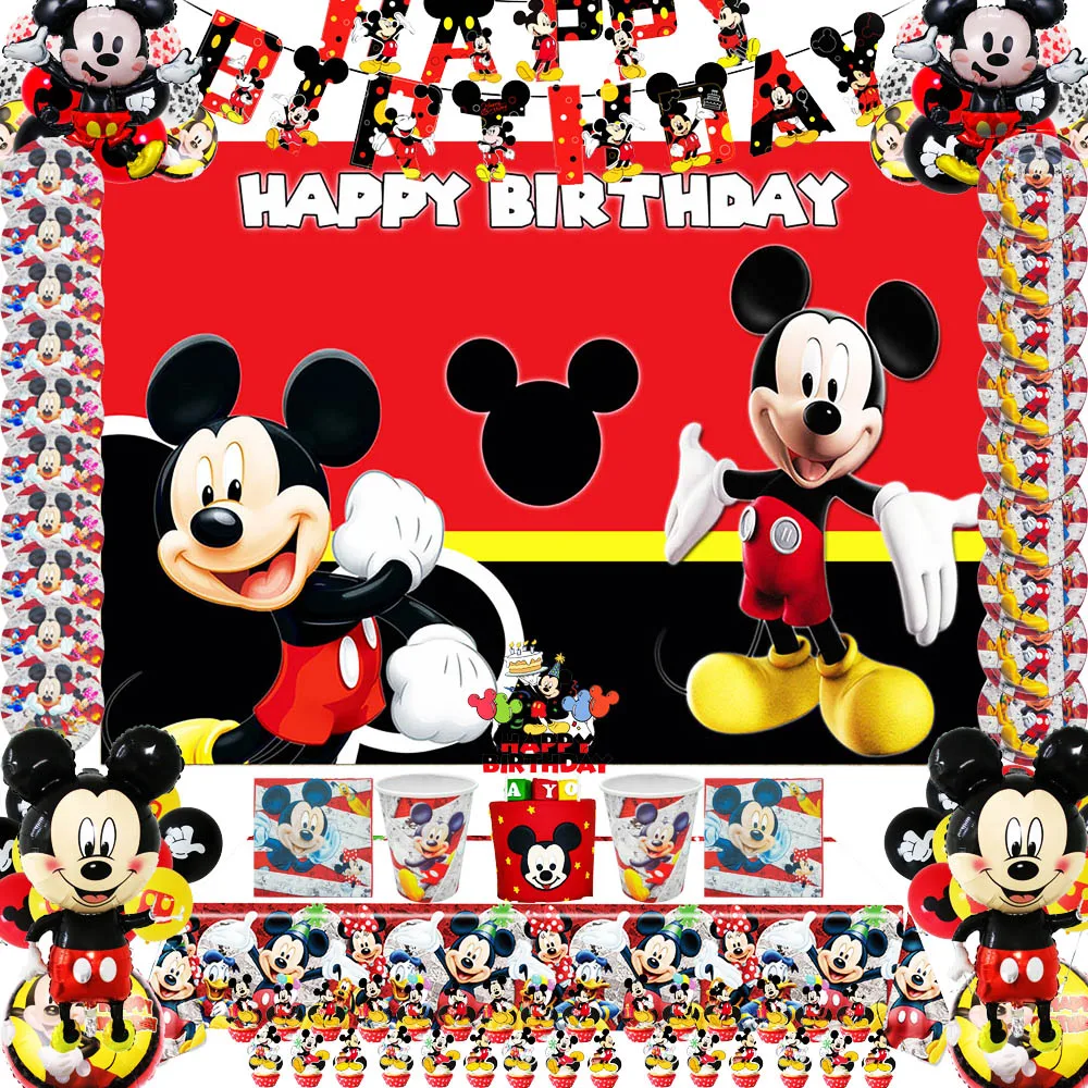 

Disney Mickey Mouse Theme Birthday Party Decoration Paper Table And Accessories Tablecloth Plate Children's Favors Party Supplie