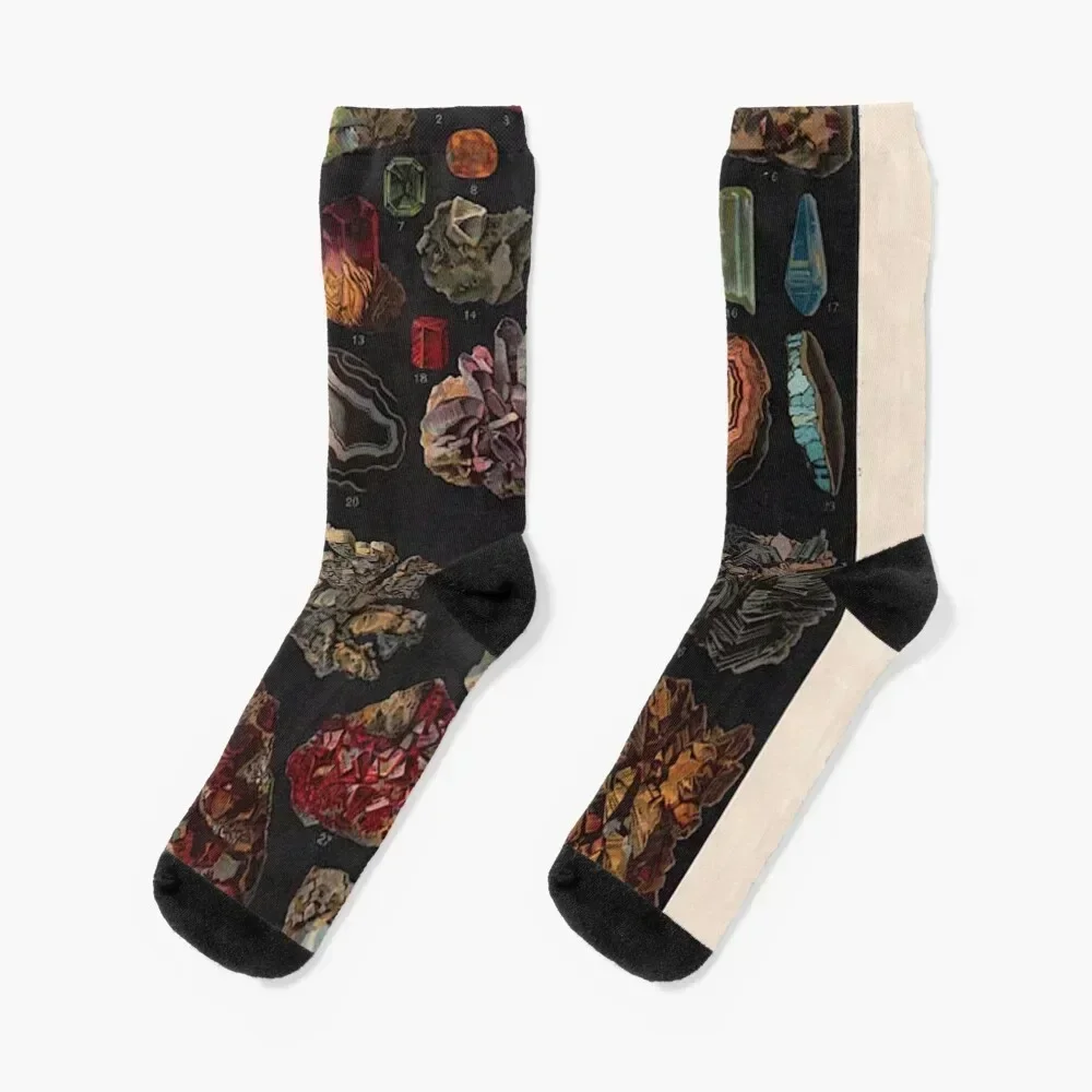 Minerals Vintage Scientific Illustrations Lithograph Encyclopedia Diagrams Precious Stones Socks Lots cute Socks For Girls Men's