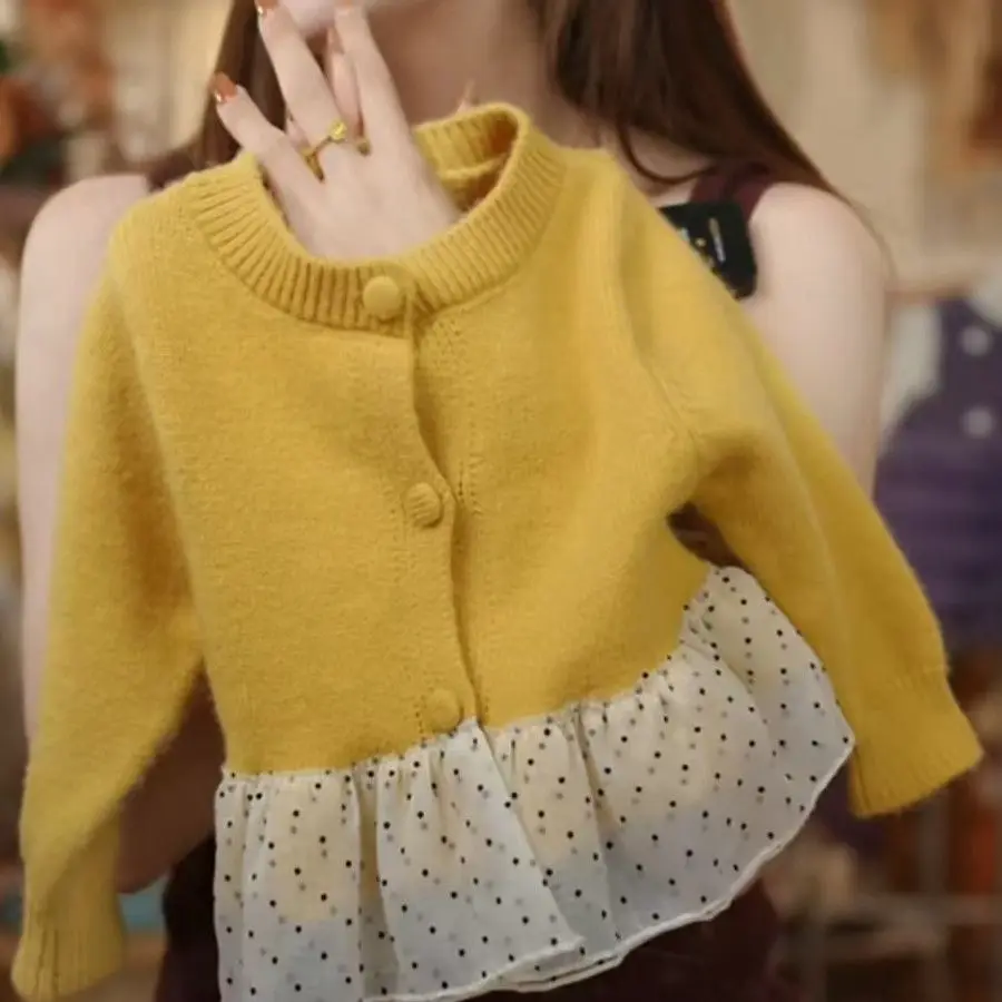 Children's knitted Korean cardigan jacket 2026 new style children trendy polka dot sweater and knitted sweater