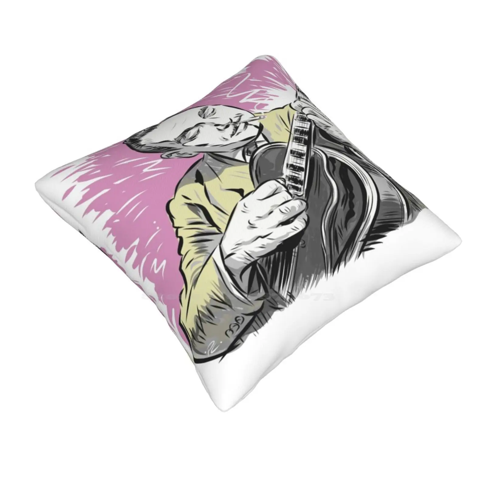 Django Reinhardt-An Illustration By Paul Cemmick Funny Cute Decor Square Pillowcase Django Reinhardt Paul Cemmick Guitarist